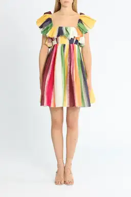 Leo Lin Fortune Stripe Tie Back Dress Multi Print Size AU 14 for rent on The Volte - image 1