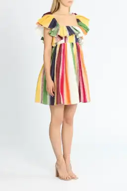 Leo Lin Fortune Stripe Tie Back Dress Multi Print Size AU 14 for rent on The Volte - image 2