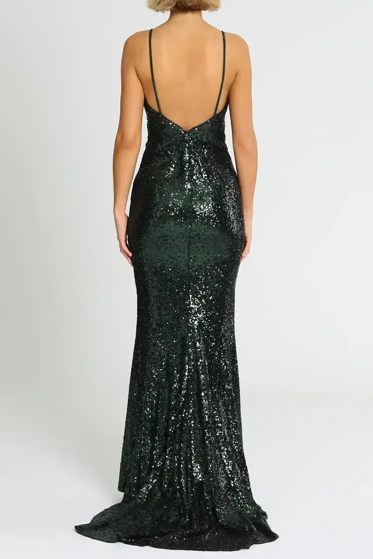 L'amour Sequin Plunge Emerald Green Size AU 14 - Image 3