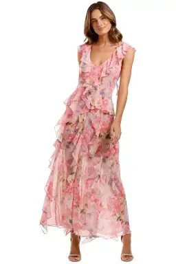 MISA LA Claudita Dress Pink Floral Size AU 8