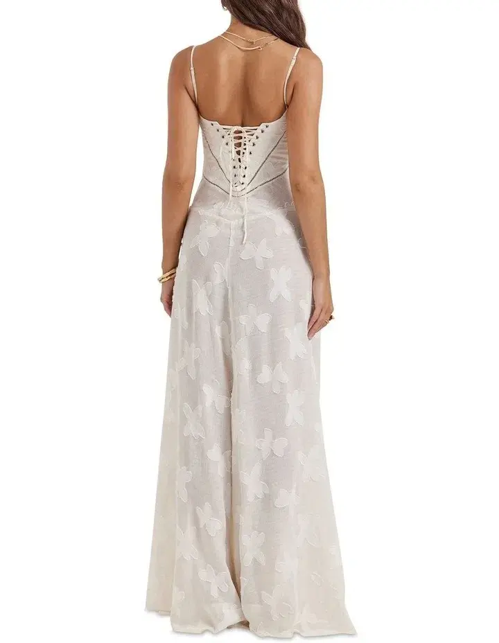 House of CB Seren Floral Lace Back Dress Vintage Cream Size S / AU 8 for rent on The Volte - main image