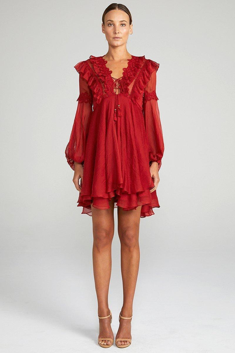 CATHERINE LAYERED MINI DRESS - BURNT RED for rent on The Volte - main image
