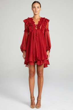 CATHERINE LAYERED MINI DRESS - BURNT RED for rent on The Volte - image 1