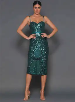 Elle Zeitoune Jones Sequin Midi Dress Emerald Green Size 10 for rent on The Volte - image 2