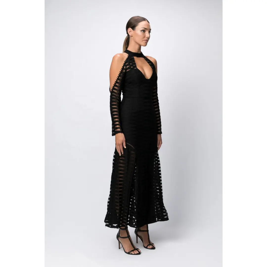 White Suede Time Stops Fishbone Dress Black Size 6 for rent on The Volte - main image