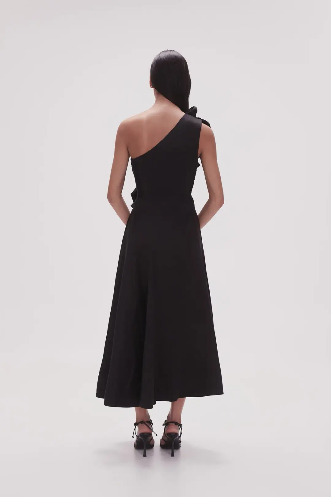 Aje Adelia Ruffle Midi Dress Black Size 10 for rent on The Volte - main image