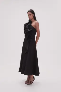 Aje Adelia Ruffle Midi Dress Black Size 10 for rent on The Volte - image 3