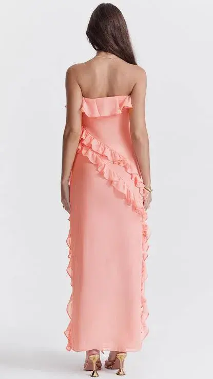 House of CB Sarina Ruffle Maxi Dress Pink Size S for rent on The Volte - main image