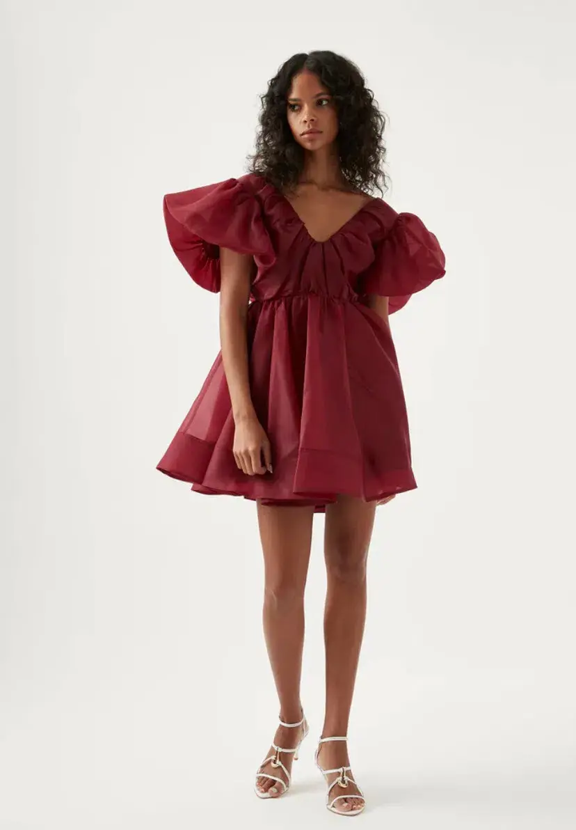 Aje Gretta Organza Mini Dress Burgundy Size 10 - Image 1