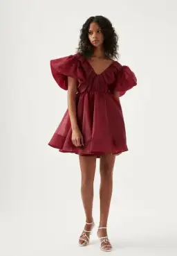 Aje Gretta Organza Mini Dress Burgundy Size 10