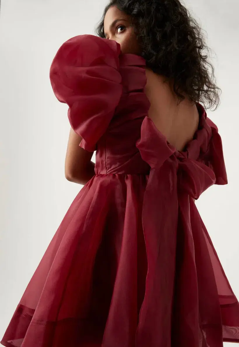 Aje Gretta Organza Mini Dress Burgundy Size 10 - Image 4