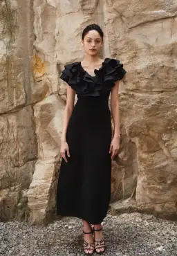 AJE Transcendent Ruffle Midi Dress Black Size XS/Au 6