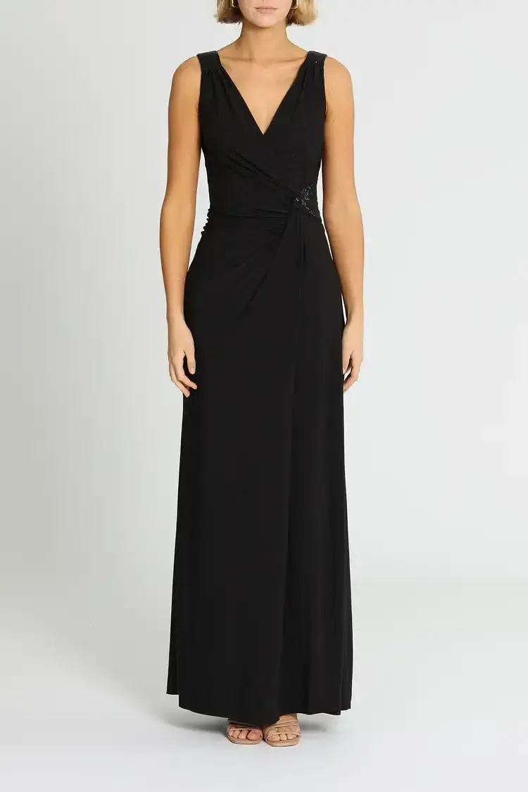 Montique Amalia Jersey Wrap Gown Black Size 14 - Image 1