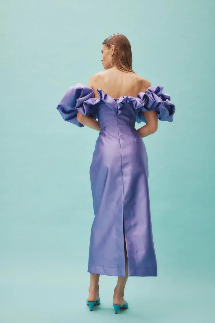 Alemais Suzi Off Shoulder Midi Dress Purple Size 6 for rent on The Volte - main image