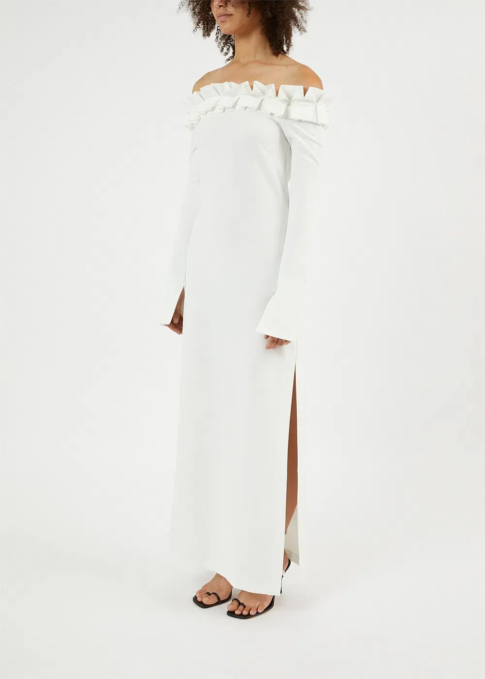Aaizel Ruffle Off Shoulder Maxi Dress White Size 10 for rent on The Volte - main image