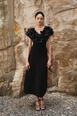 Aje Transcendent Ruffle Midi Dress Black Size L/Au 12 for rent on The Volte - image 1