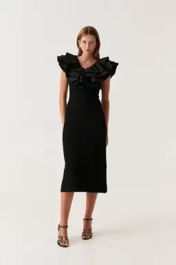 Aje Transcendent Ruffle Midi Dress Black Size L/Au 12 for rent on The Volte - image 2