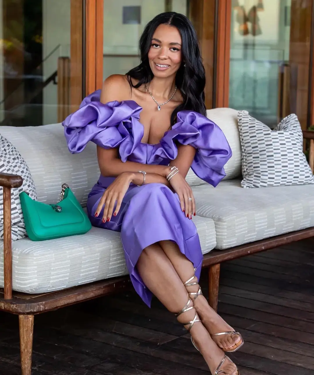 Alemais Suzi Off Shoulder Midi Dress Purple Size 10 for rent on The Volte - main image