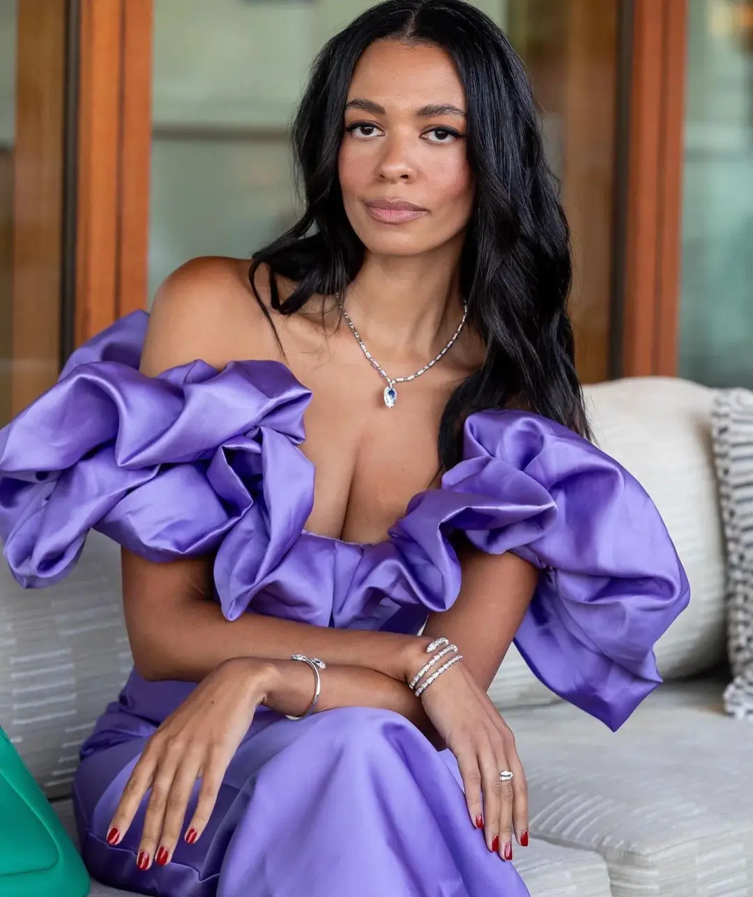 Alemais Suzi Off Shoulder Midi Dress Purple Size 10 for rent on The Volte - main image