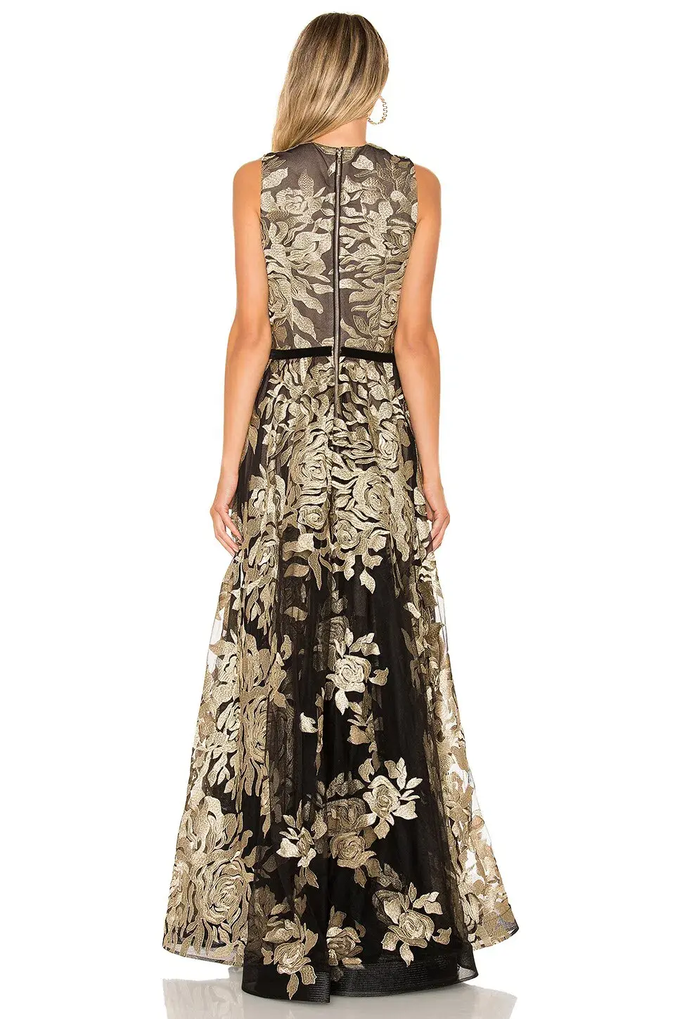 Bronx and Banco Golden Rose Gown Gold/Black Floral Size 8 for rent on The Volte - main image