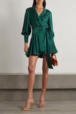 Zimmerman Silk Wrap Mini Dress Green Size 0/AU 8 for rent on The Volte - image 1