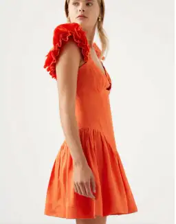 Aje Simone Frill Sleeve Mini Dress Orange Size 8 for rent on The Volte - image 3