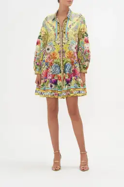 Camilla Birds and The Bees Tiered Shirt Mini Dress Floral Size L / AU 14