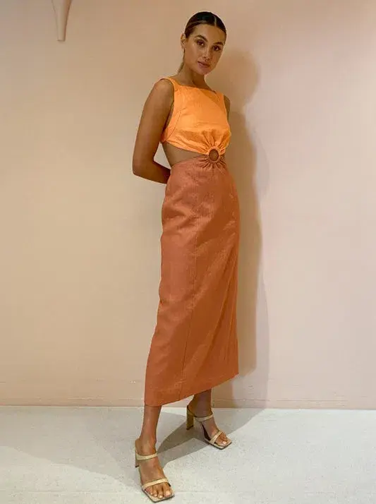 Hansen and Gretel Verona Midi Dress Tangelo Jaffa Size 6 for rent on The Volte - main image