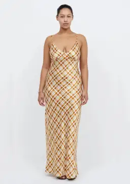 Bec & Bridge Amber V Maxi Dress Sunflower Check Print Size 12