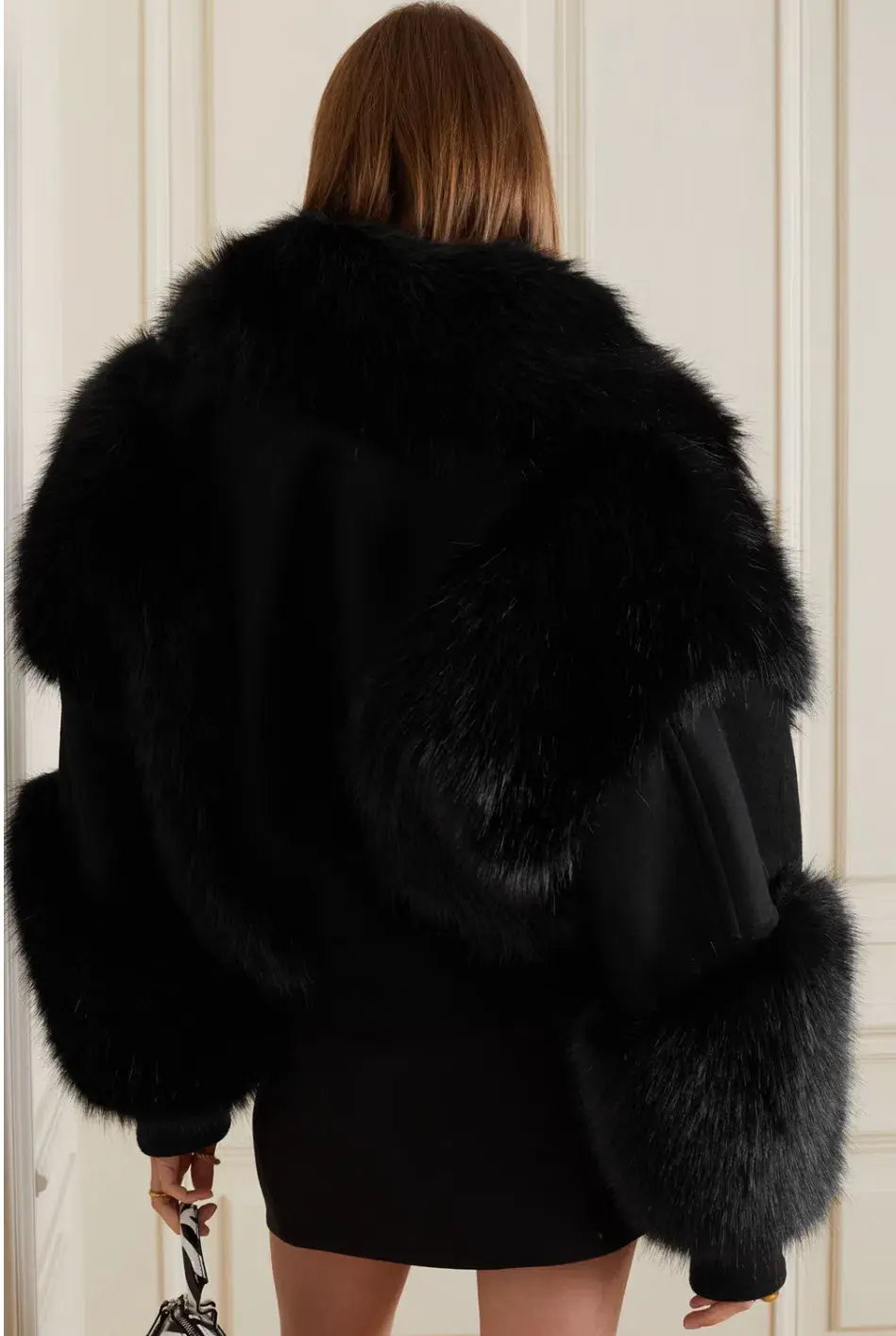 Balmain Faux Fur Cropped Coat Black Size AU 10 - Image 3