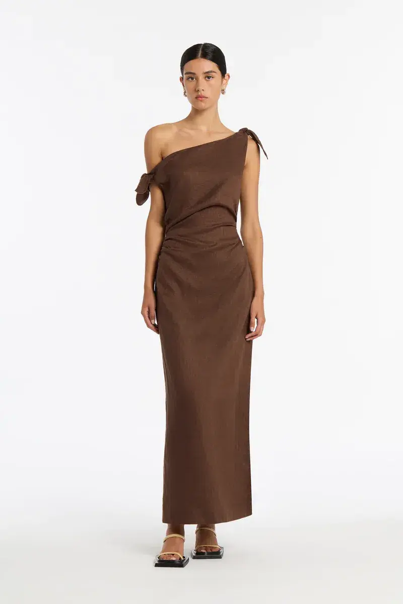 Sir the Label Bettina off Shoulder Dress in Chocolate Size AU 8 - Image 3