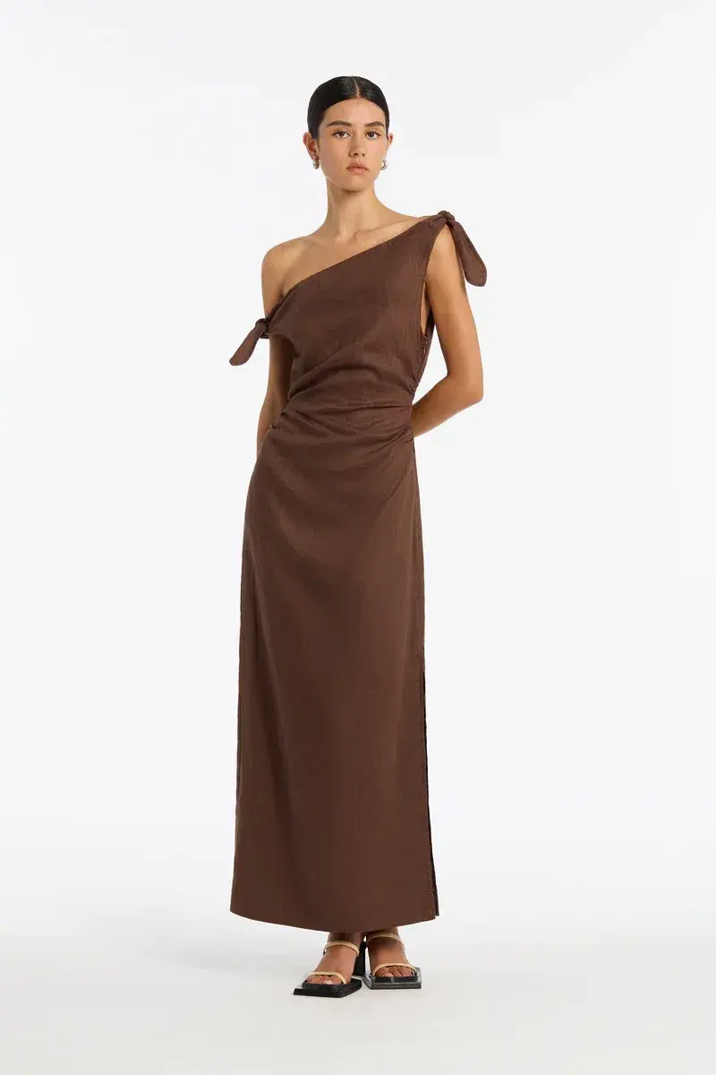 Sir the Label Bettina off Shoulder Dress in Chocolate Size AU 8 - Image 1
