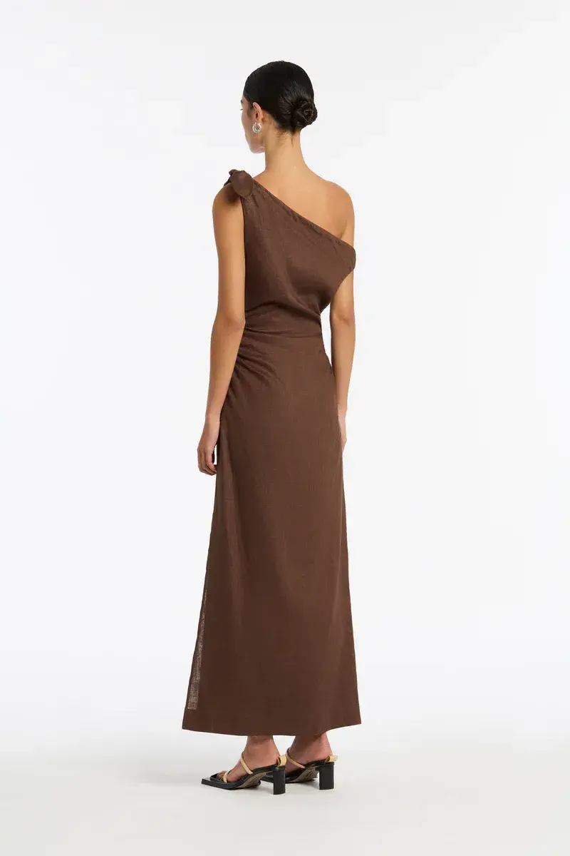 Sir the Label Bettina off Shoulder Dress in Chocolate Size AU 8 for rent on The Volte - main image