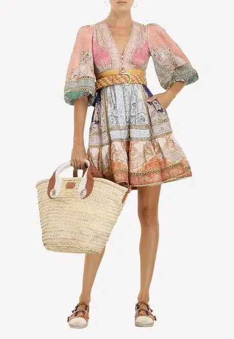Zimmermann Anneke Lantern Mini Dress Multi Size 1 / AU 10 for rent on The Volte - main image