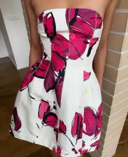 Aje Baret Strapless Mini Dress Falling Florals Size 8 for rent on The Volte - image 3