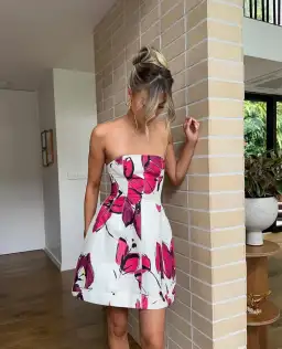 Aje Baret Strapless Mini Dress Falling Florals Size 8 for rent on The Volte - image 5