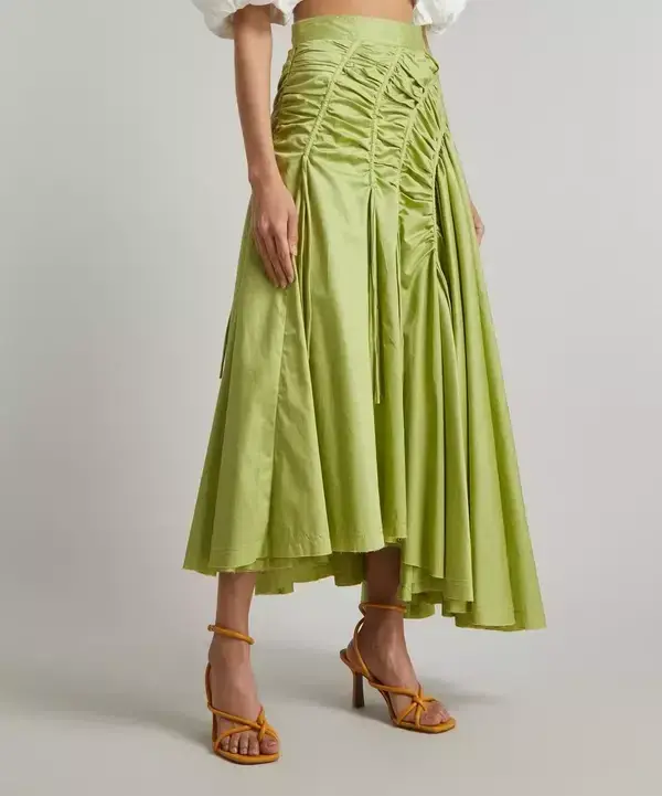 Aje Siren Drawstring Midi Skirt Green Size 10 for rent on The Volte - main image