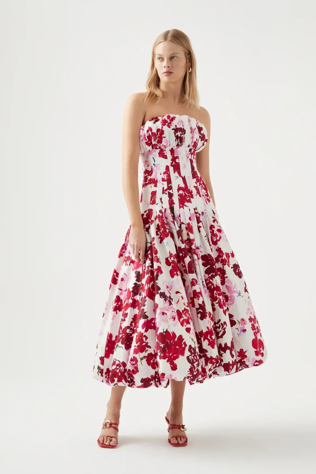 Aje Mathilde Bubble Hem Midi Dress Floral Size 10 for rent on The Volte - main image