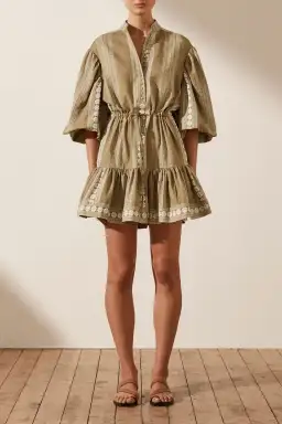 Shona Joy Lizete Balloon Sleeve Drawstring Mini Dress Multi Size 10