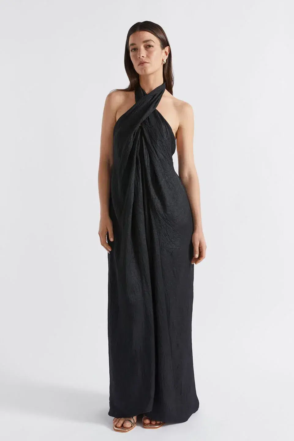Seed Heritage Satin Halter Maxi Dress Black Size 6 for rent on The Volte - main image