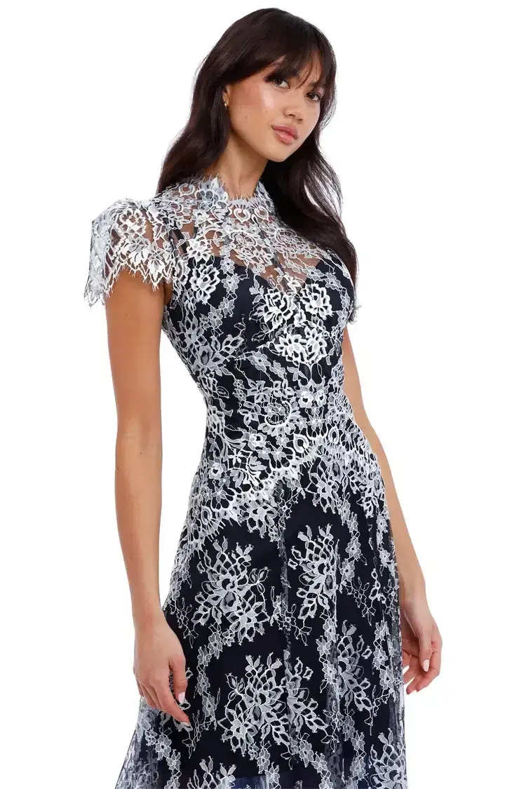 Moss and Spy Natalie Dress Midnight White Navy Size 10 for rent on The Volte - main image