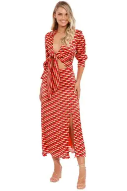 Nicholas Perle Tie Front Midi Dress Geo Print Multi Print Size 14 for rent on The Volte - image 1