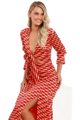 Nicholas Perle Tie Front Midi Dress Geo Print Multi Print Size 14 for rent on The Volte - image 4