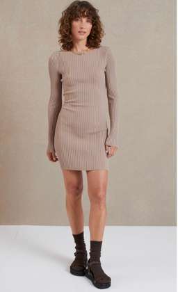 Bec & Bridge Lyla Knit Long Sleeve Mini Dress Fawn Size 8 for rent on The Volte - image 1