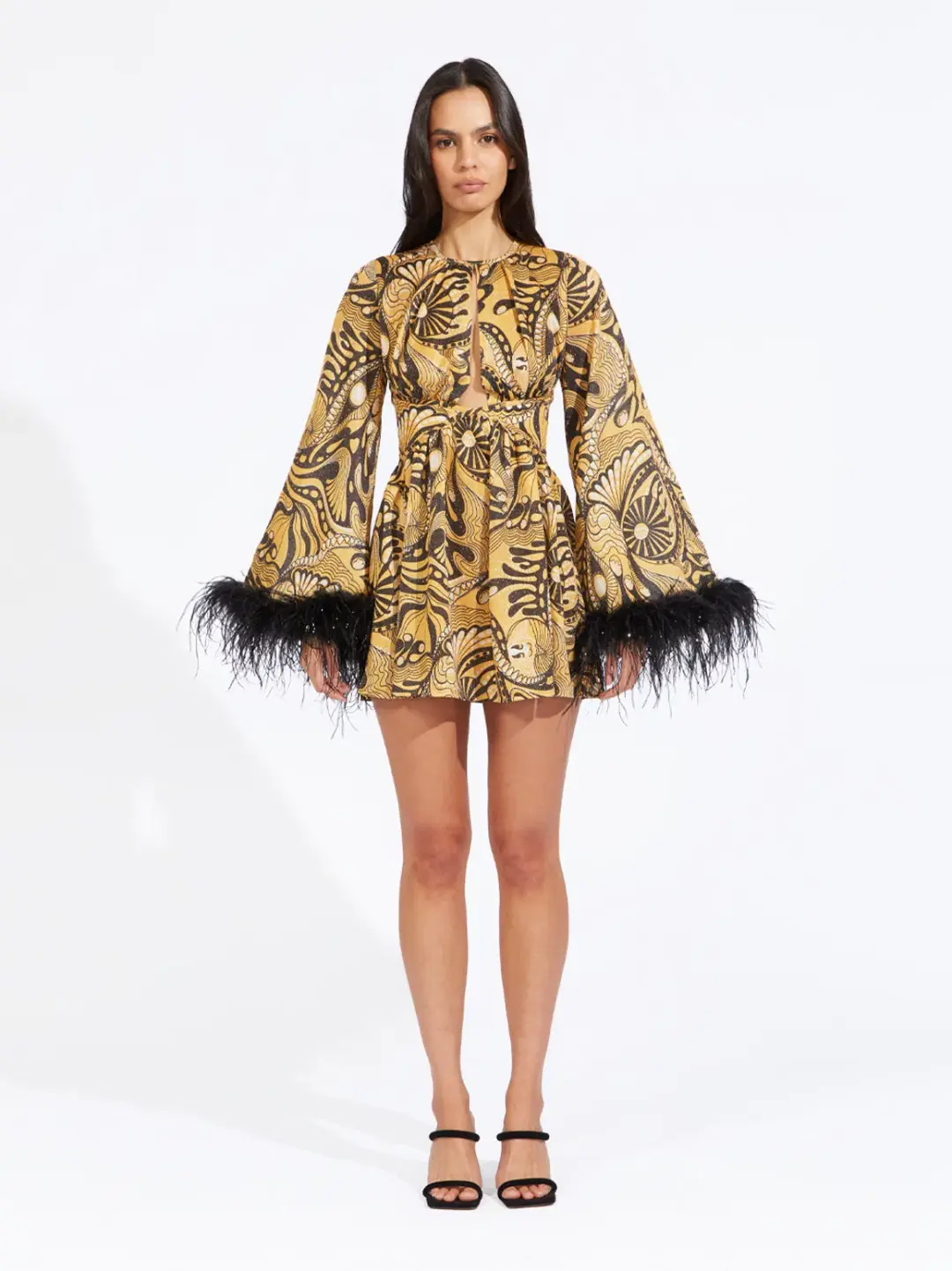 Alice McCall Gold Dust Feather Mini Dress Print Size 14 AU for rent on The Volte - main image