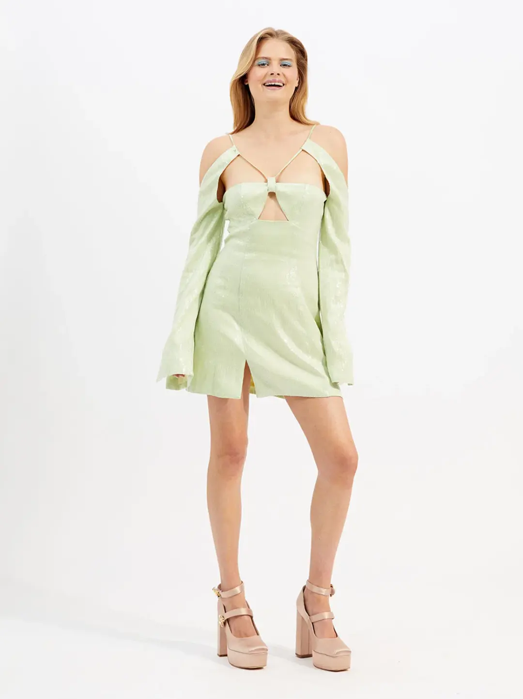 Alice McCall Night Sky Mini Dress Lime Cream Size 8 AU for rent on The Volte - main image