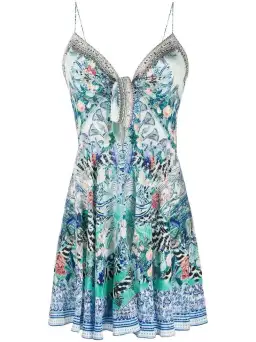 Camilla Tie Front Mini Dress Wings of Luxor Print Size 0 /Au 8 for rent on The Volte - image 3