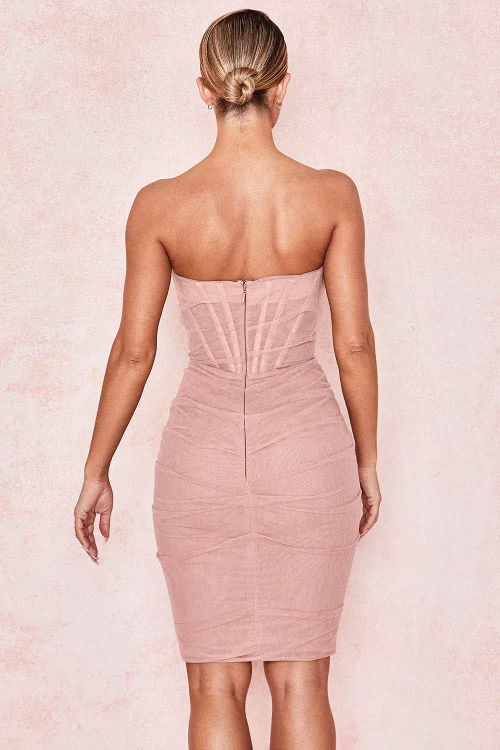 House of CB Leila Strapless Mesh Corset Dress Blush Size 8 for rent on The Volte - main image
