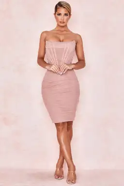 House of CB Leila Strapless Mesh Corset Dress Blush Size 8 for rent on The Volte - image 1
