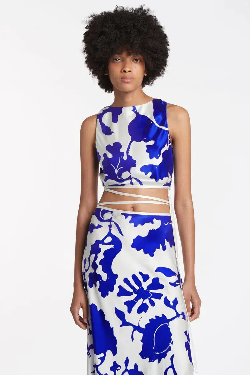 Sir the Label Esme Deconstructed Top in Blue/White Print Size 1 /Au 8 for rent on The Volte - main image